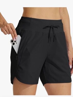 Women’s Black Athletic Drawstring Shorts with Zip Pocket